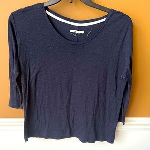 J BRAND Women's Navy Blue Short Sleeve Crop Top Linen Blend Size Small